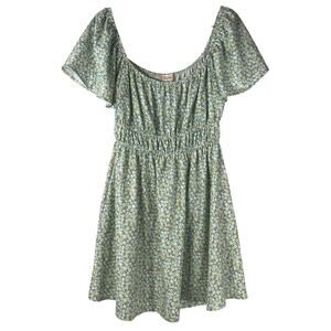 Altar'd State Light Green Floral Bell Sleeve Scoop Neck Mini Dress M